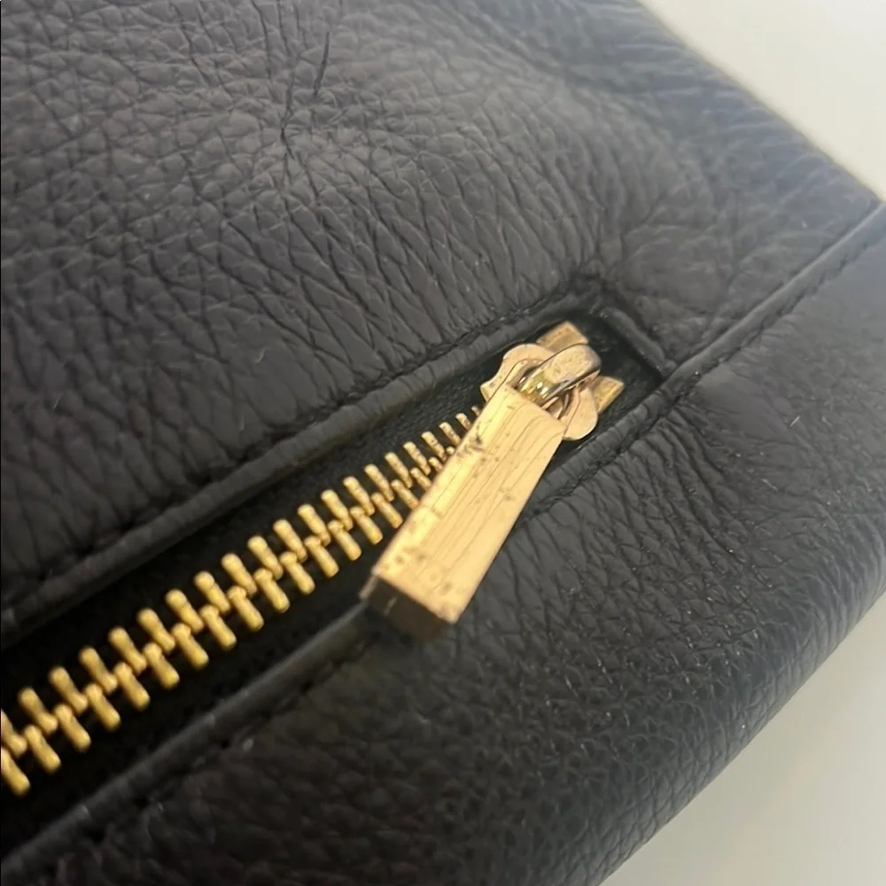 Tory Burch Bombe Fold-Over Crossbody/Clutch Black Pebbled Leather Bag